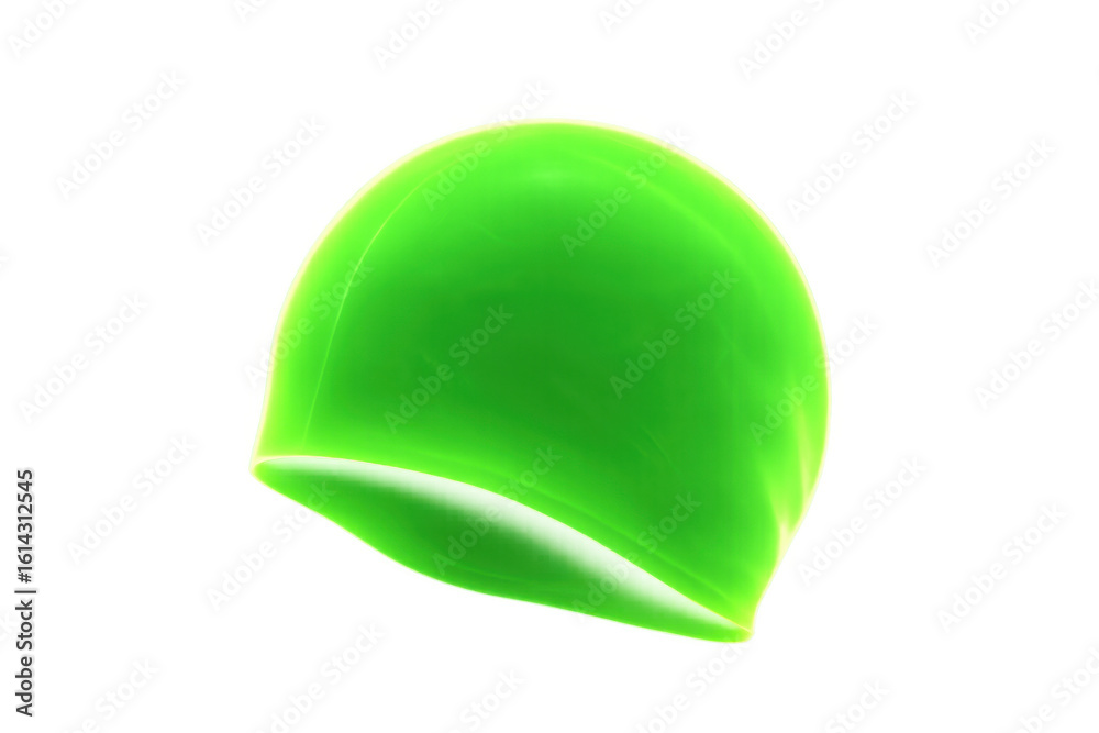 Fototapeta premium Green latex or silicone swim cap, floating on a transparent background, perfect for athletes and recreational swimmers