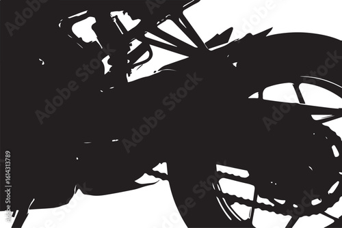 Black motorcycle rear wheel drivetrain chain sprocket detail vector