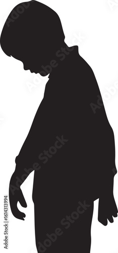 Boy looking down thoughtful silhouette pensive