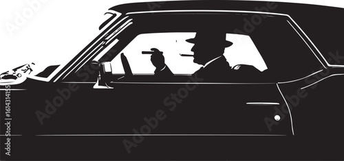Gentleman driving classic car smoking cigar vector