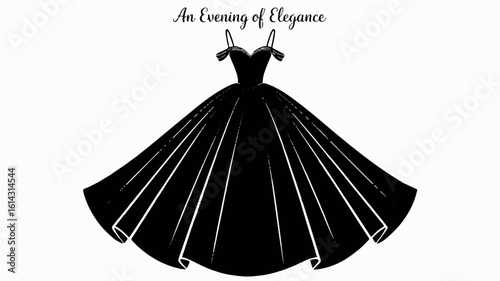 Elegant black and white silhouette of a classic ball gown dress design