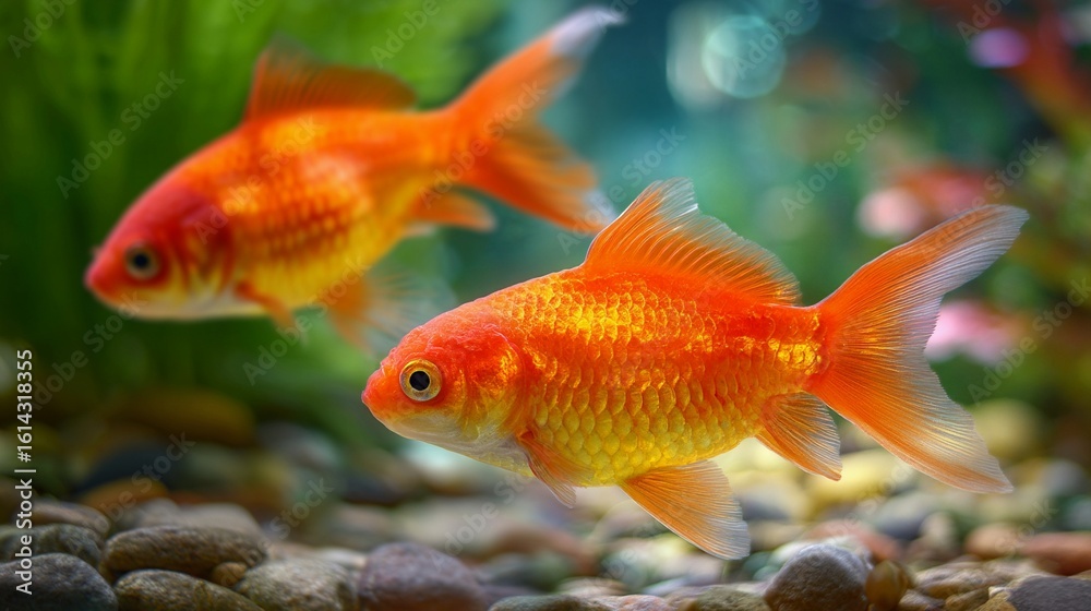Fototapeta premium Goldfish Swimming in Beautiful Tank/美しい水槽で泳ぐ金魚6