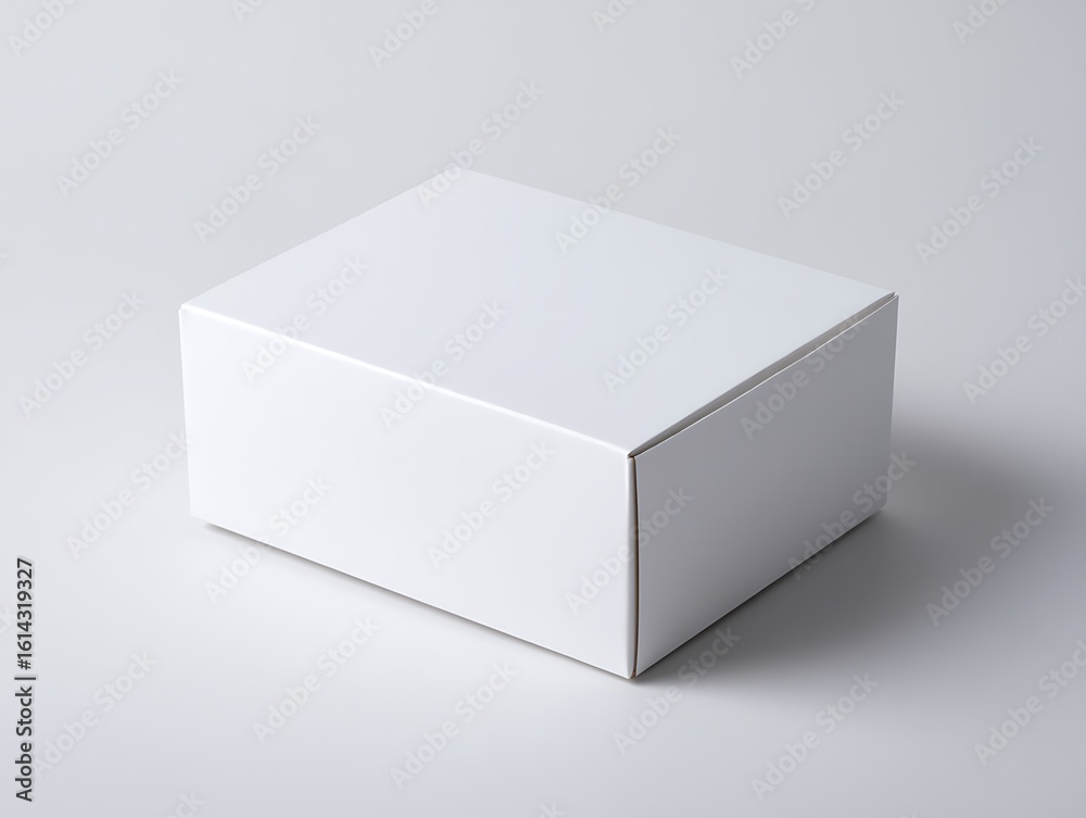Fototapeta premium Clean white product box ready for custom branding and packaging design on a neutral background