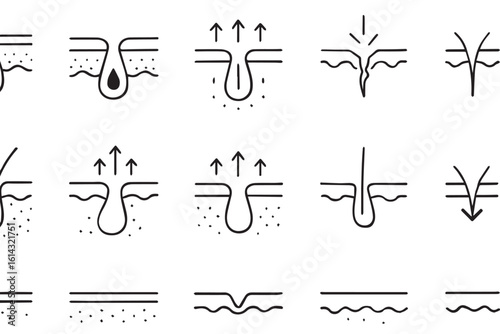 Detailed dermatological diagram showcasing various stages of skin and hair follicle care, including cleansing, pore extraction, and treatment, ideal for facial makeup skincare Background