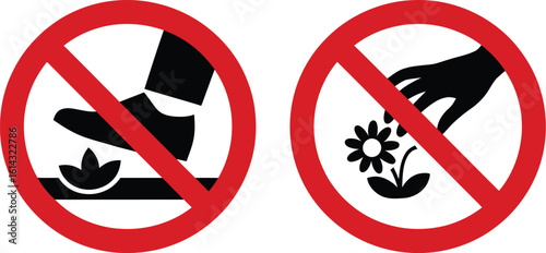 Do not step on plants or pick flowers prohibition sign concept.