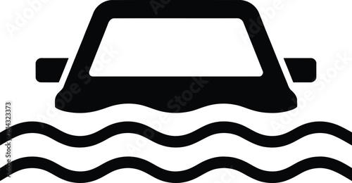 Black silhouette of a car ferry boat on water waves icon