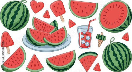Fresh watermelon slices and juice offer a delightful summer treat.
