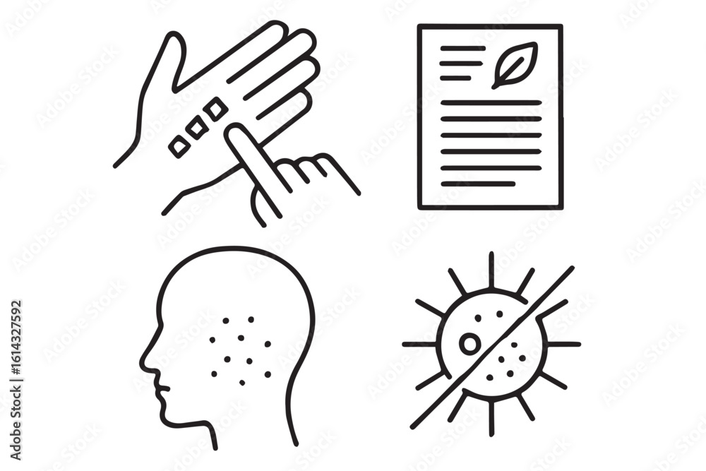 Obraz premium Skin Care and Health Treatment Symbols for Acne and Allergies, Medical Prescription, Skin Care Drops, and Patch Testing, facial makeup skincare cosmetics Background