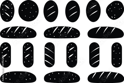 Collection of black silhouette bread loaves and buns.