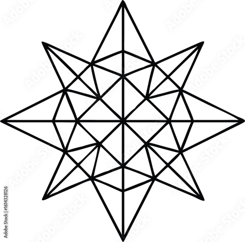 Geometric starburst pattern with intersecting lines and triangles.