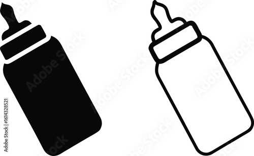 Two baby bottles one black silhouette and one white outline.