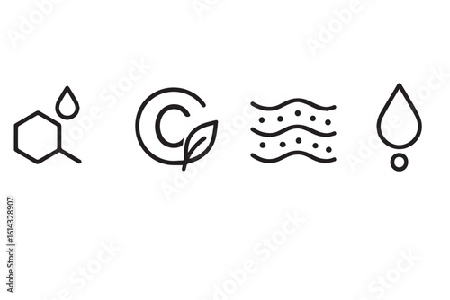 Icons of Skincare Ingredients Chemical Structure, Vitamin C, Hydrating Droplets, and Skin Repair for Healthy Skin, Beauty Care, facial makeup skincare cosmetics Background
