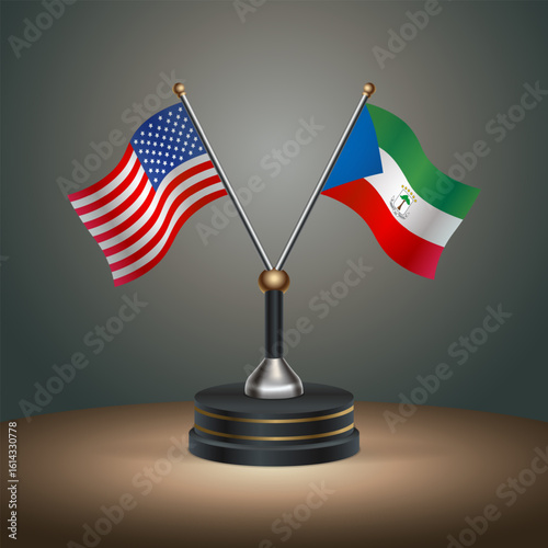United States (USA) relations and Equatorial Guinea table flag with gradient color background