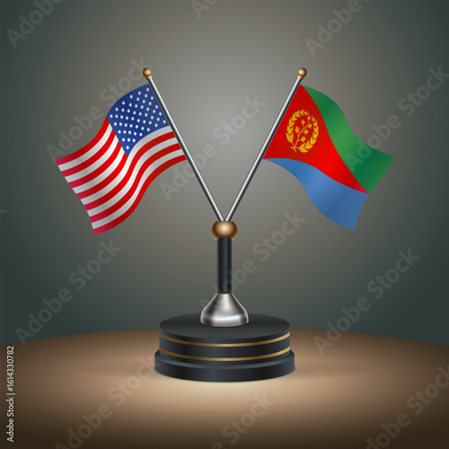 United States (USA) relations and Eritrea table flag with gradient color background