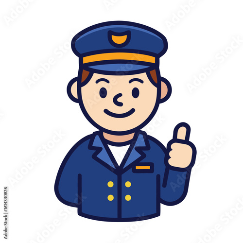 Cartoon Policeman Giving Thumbs Up Wearing Blue Uniform and Hat Illustration