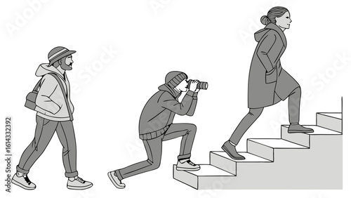 People Engaging in an Outdoor Photography Session on a Staircase