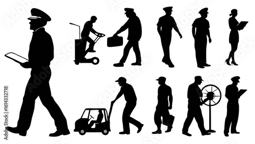 Silhouettes of Various Police Officers Engaged in Different Professional