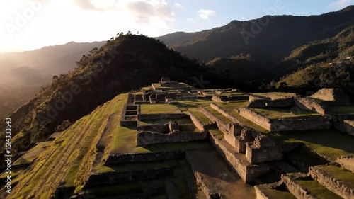 The ancient inca ruins of ingapirca, ecuador, are beautifully captured from above, showcasing the terraced landscape and historical significance of this precolumbian site