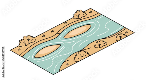 Aerial view of a winding river with islands and trees