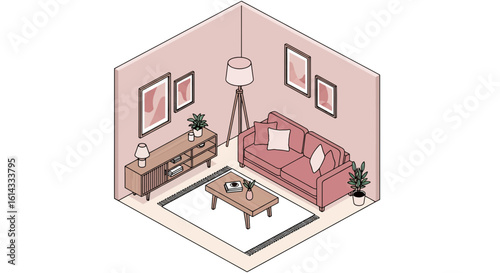 Cozy living room interior with stylish furniture and soft color palette