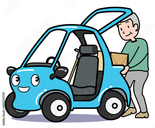 高齢者用一人乗りカー-荷下ろし