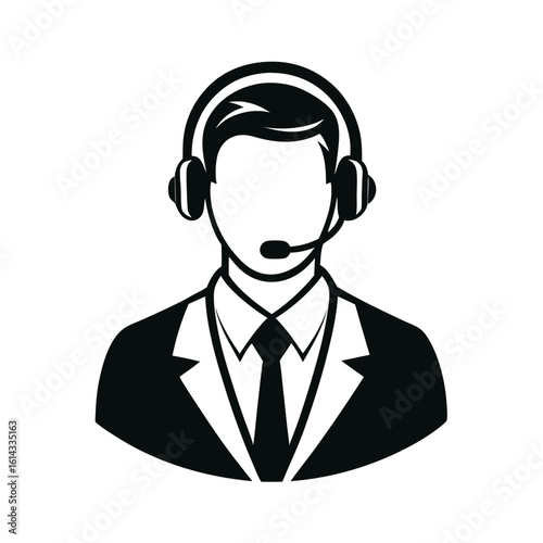 Professional customer service representative icon wearing a headset and suit with a tie
