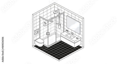 Modern bathroom isometric view shower toilet sink
