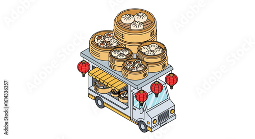Food truck with dim sum and sushi