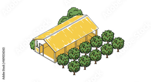 Greenhouse with fruit trees, orchard, agriculture, farming
