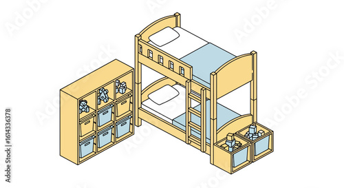 Kids bedroom bunk bed storage furniture design