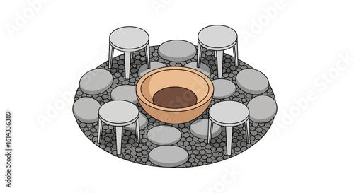 Fire pit seating arrangement stones stools outdoor gathering