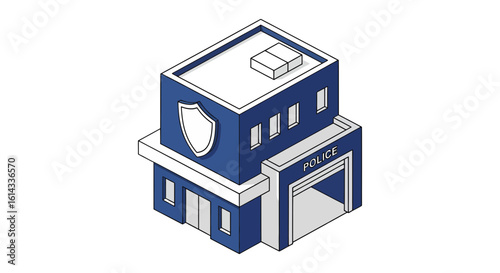 Police station building isometric view for security concept