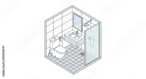 Small bathroom layout isometric view modern interior