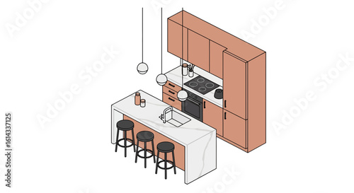 Modern kitchen interior with island and bar stools