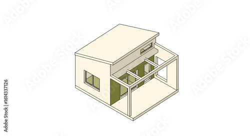 Modern house structure isometric view simple building