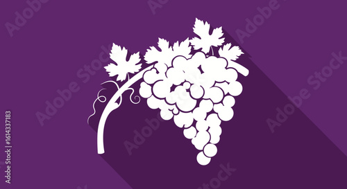Stylized grapevine silhouette in crisp white set against a deep purple backdrop with a long cast shadow creating visual interest