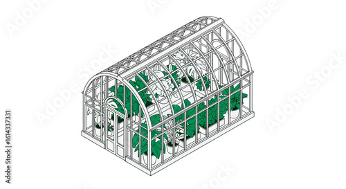 Greenhouse with plants, arched structure, gardening, horticulture
