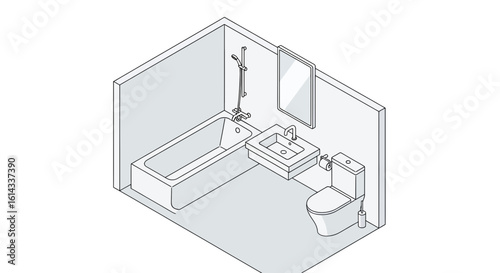 Bathroom layout plan with bathtub, sink, and toilet