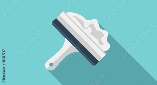 Minimalist Illustration of a Painter's Tool with a Blue Background and White Paint Smear