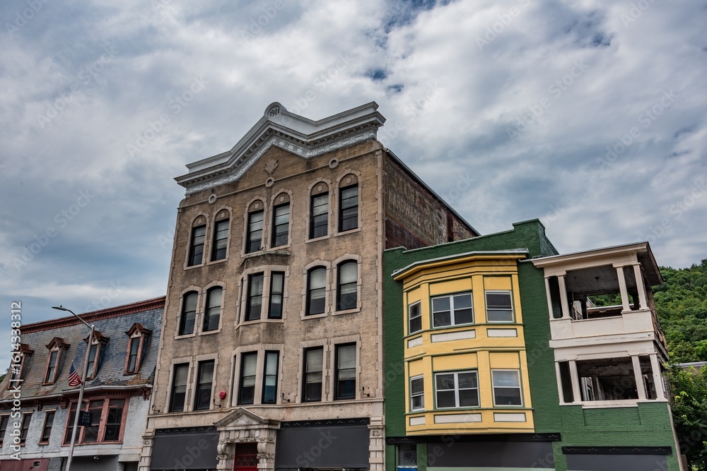 Naklejka premium Old Buildings on a Cloudy Afternoon, Shamokin Pennsylvania