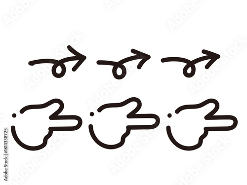 手書き風の矢印と指差しハンドアイコンセット