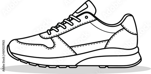 Outline drawing of a running shoe sneaker for athletic footwear design
