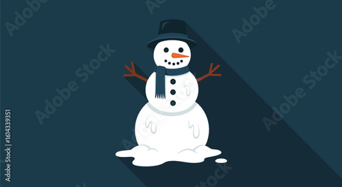 Whimsical Depiction of a Snowman Gradually Melting Under the Warmth of the Sun's Rays