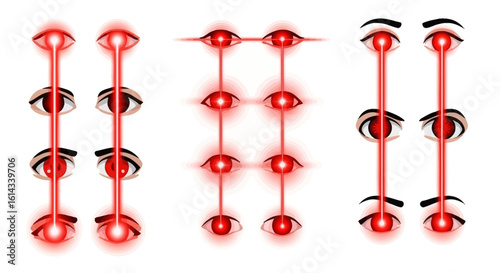 Visionary laser beam concept with intense eye contact and vibrant illumination symbolizing technological advances and future optics with human eye