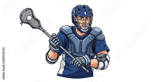 Lacrosse athlete illustration ready to play energetic match with stick and protective gear sportsmanship, passion, fitness, competition, vitality