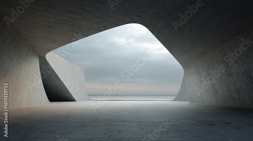 Fototapeta Naklejka Na Ścianę i Meble -  3d render of abstract futuristic architecture with empty concrete floor. Scene for car presentation. High quality