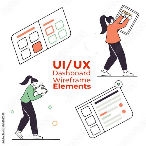 Ui ux dashboard wireframe elements with people