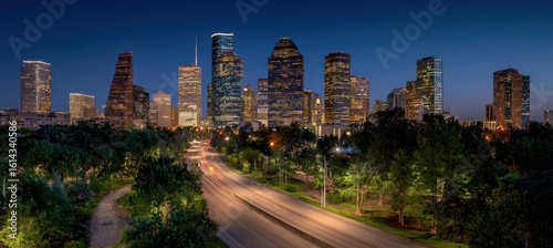 Houston Skyline at Dusk: A Panoramic View of Texas's Vibrant City