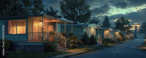 Twilight at the Mobile Home Park: Serene Evening in a Residential Community