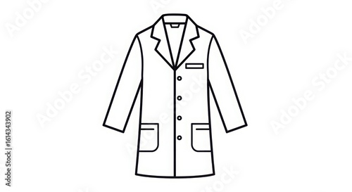 White line drawing of a lab coat isolated on white background